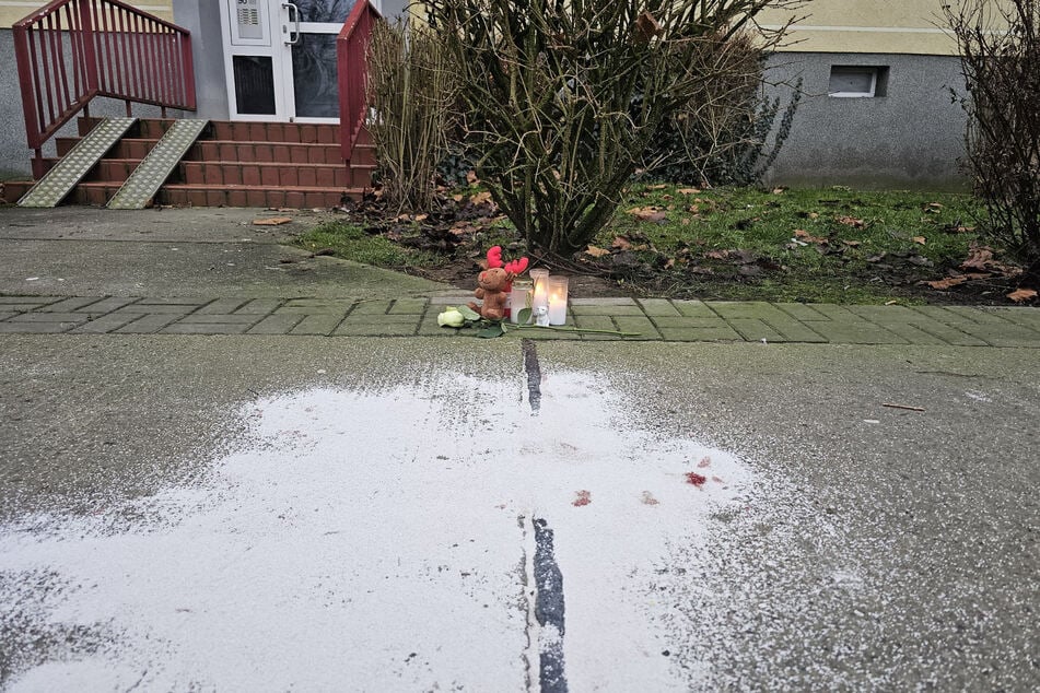 Kerzen, ein Stofftier und ein Hund aus Keramik erinnern in der Mehrower Allee an den erschossenen Vierbeiner.