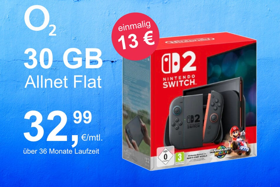 Die Nintendo Switch 2 plus Mario Kart World im o2 Mobile M inkl. 30 GB+ für einmalig nur 13 Euro.