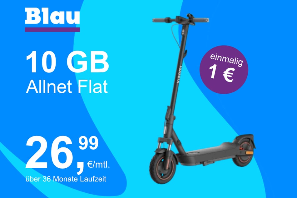 Der Xiaomi E-Scooter 5 Max im Blau Allnet S inkl. 10 GB für einmalig 1 Euro.