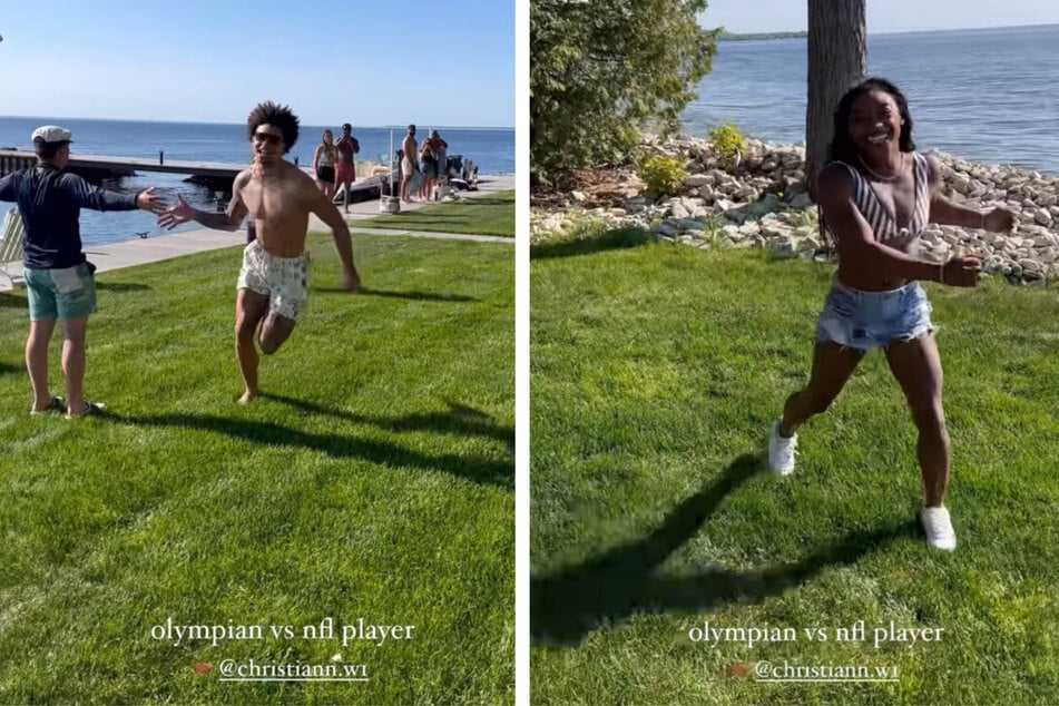 Simone Biles takes on NFL's Christian Watson in hilarious sprinting race video