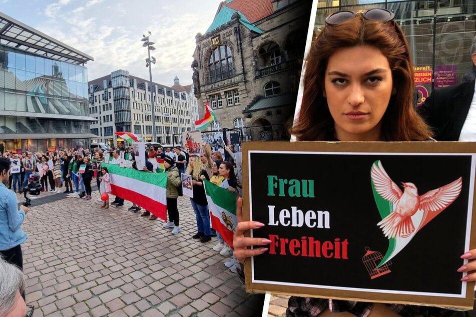 Chemnitz: Demo in Chemnitz: Frauen und Männer protestieren gegen Iran-Regime
