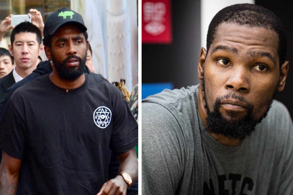 Kevin Durant (r.) spoke out on Thursday about the Brooklyn Nets' ban of teeammate Kyrie Irving (l.), who has chosen not to get the Covid-19 vaccine.