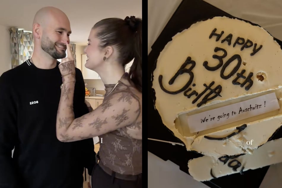 El británico también recibió un pastel con el mensaje sorpresa “Vamos a Auschwitz”.