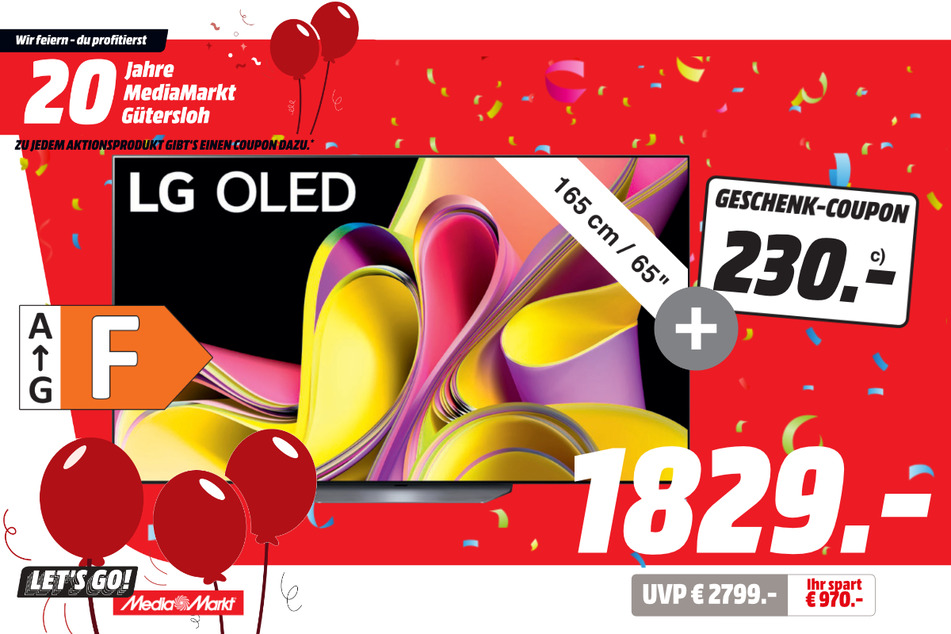 65-Zoll LG-Fernseher für 1.829 statt 2.799 Euro + 230-Euro-Coupon.