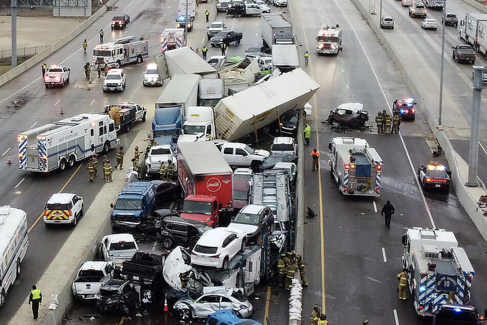 Icy conditions caused a 70-car pileup on I-35 in Forth Worth, Texas