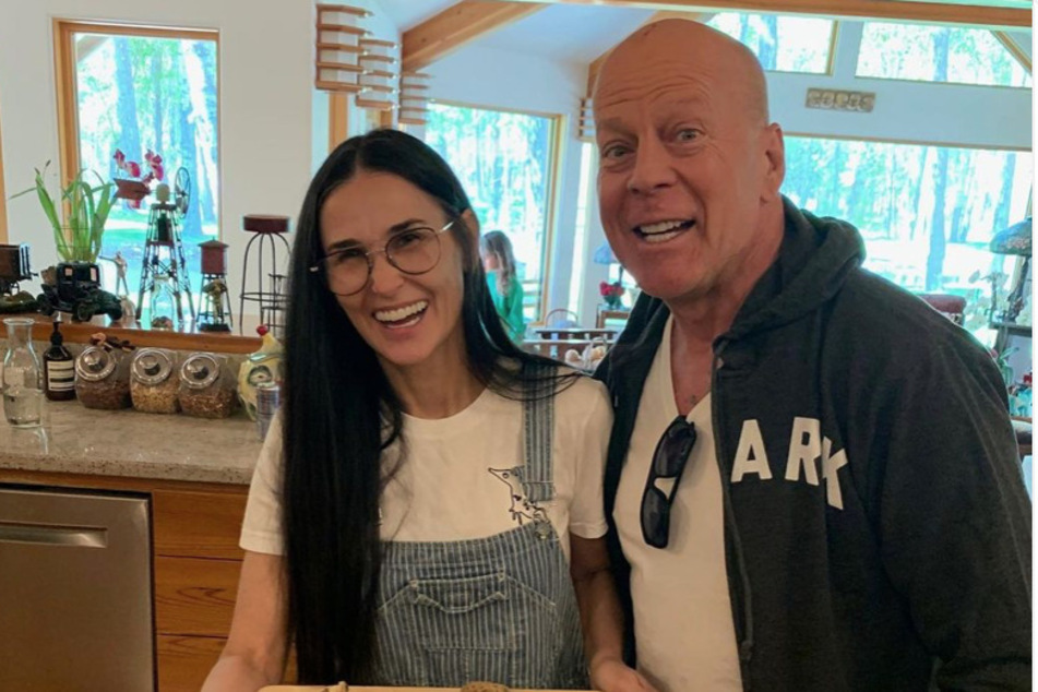 Demi Moore (l) shared Rumer with her ex-husband Bruce Willis, with whom she has remained close after their divorce.