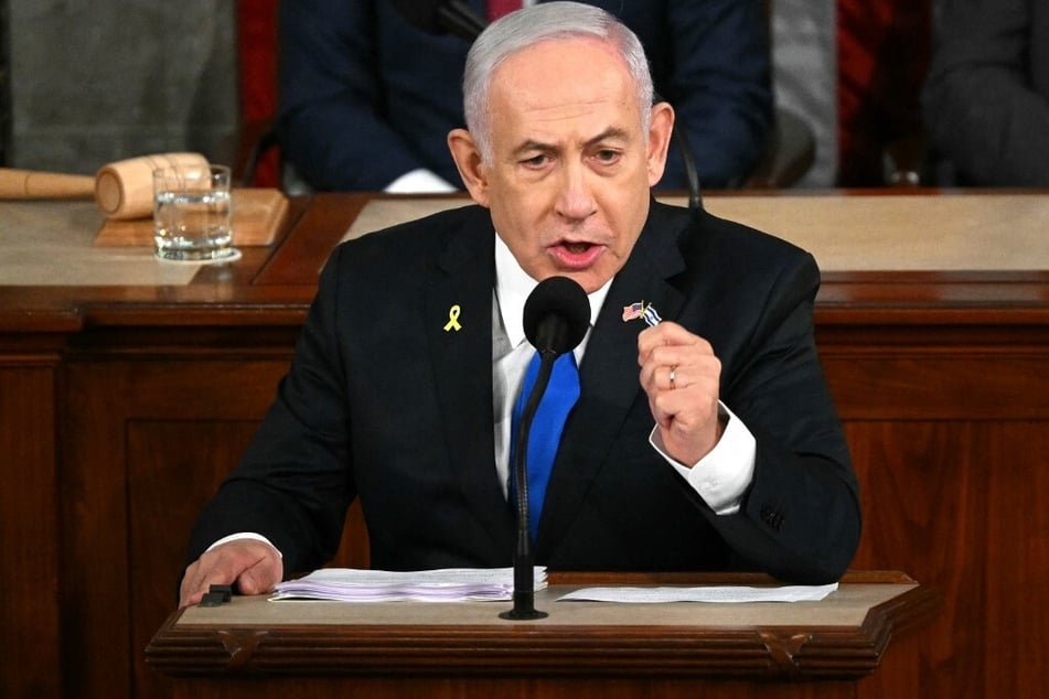 Israeli Prime Minister Benjamin Netanyahu speaks to a joint meeting of Congress at the US Capitol on July 24, 2024.