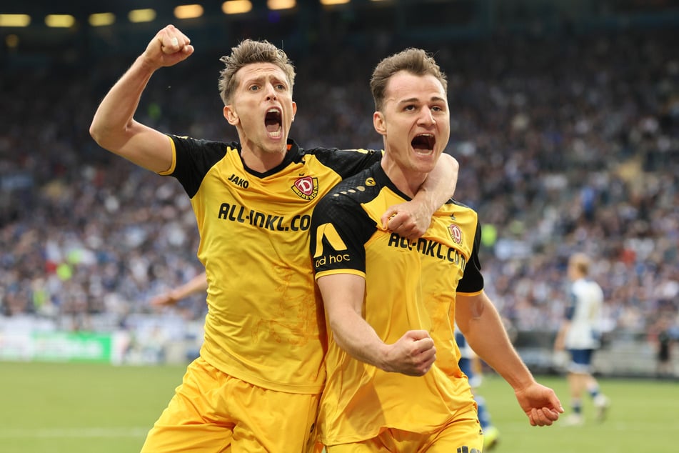Jakob Lemmer (25, r.) und Jan-Hendrik Marx dürfen sich zwar noch nicht über den Aufstieg freuen, die Relegation ist aber eingetütet.