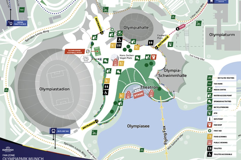 Lageplan der Fan-Zone zur UEFA EURO 2024 im Münchner Olympiapark.