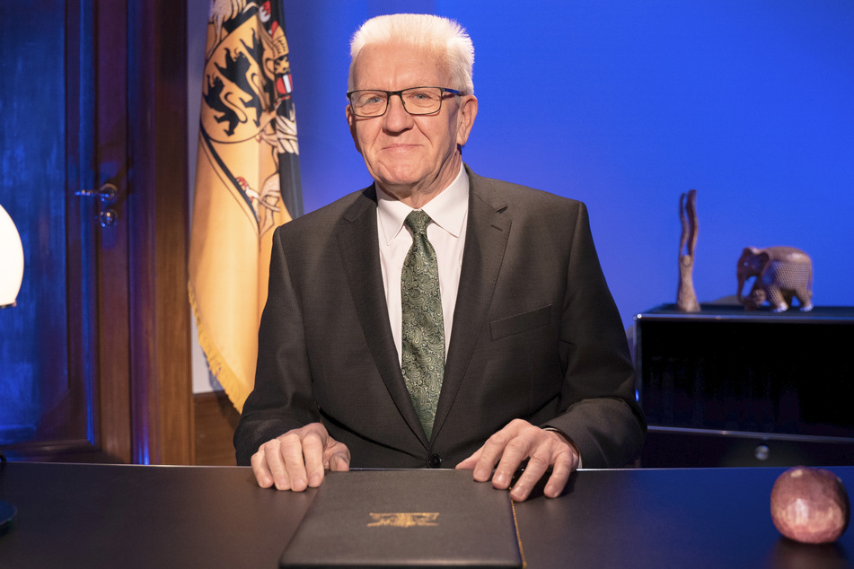 Winfried Kretschmann (Bündnis 90 / Die Grünen), Ministerpräsident von Baden-Württemberg, aufgenommen bei der Aufzeichnung seiner Ansprache zum Jahreswechsel.