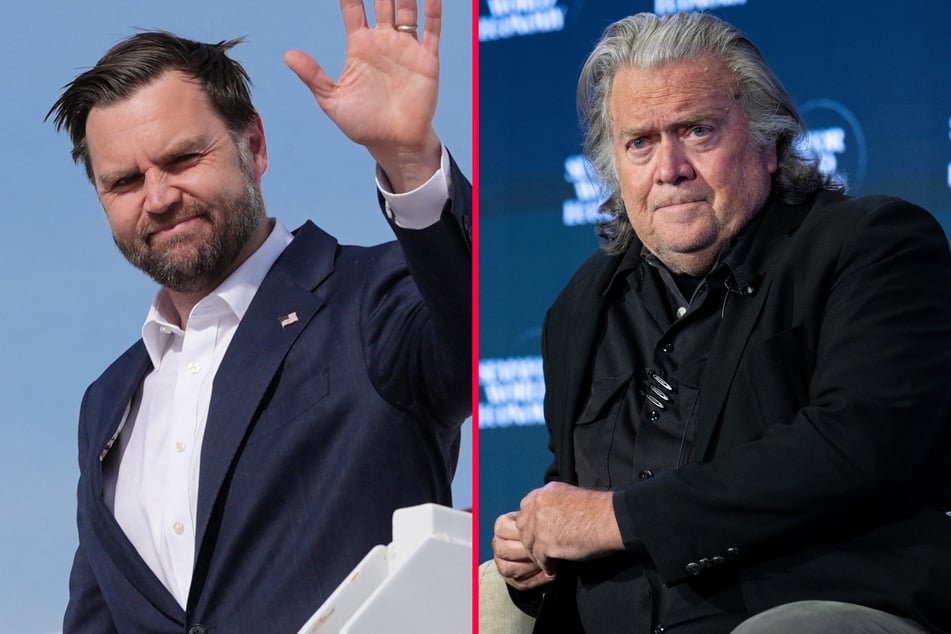 Steve Bannon (r.) shot down the idea of Vice President JD Vance running for the presidency in 2028, and threw his weight behind a third term for President Donald Trump.