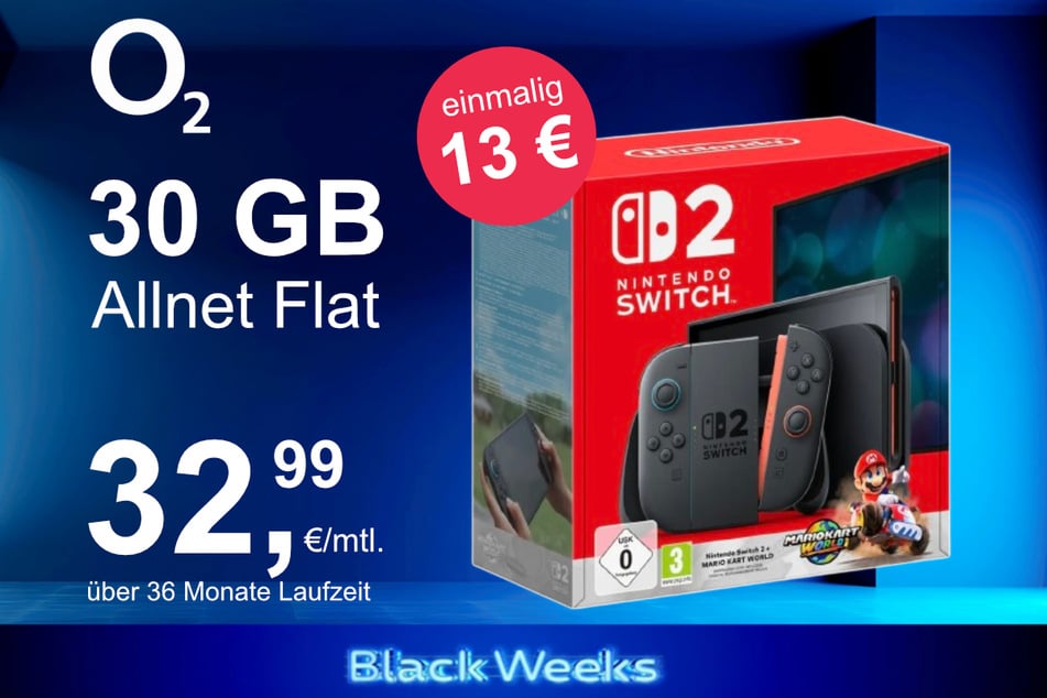 Die Nintendo Switch 2 plus Mario Kart World im o2 Mobile M inkl. 30 GB+ für einmalig nur 13 Euro.