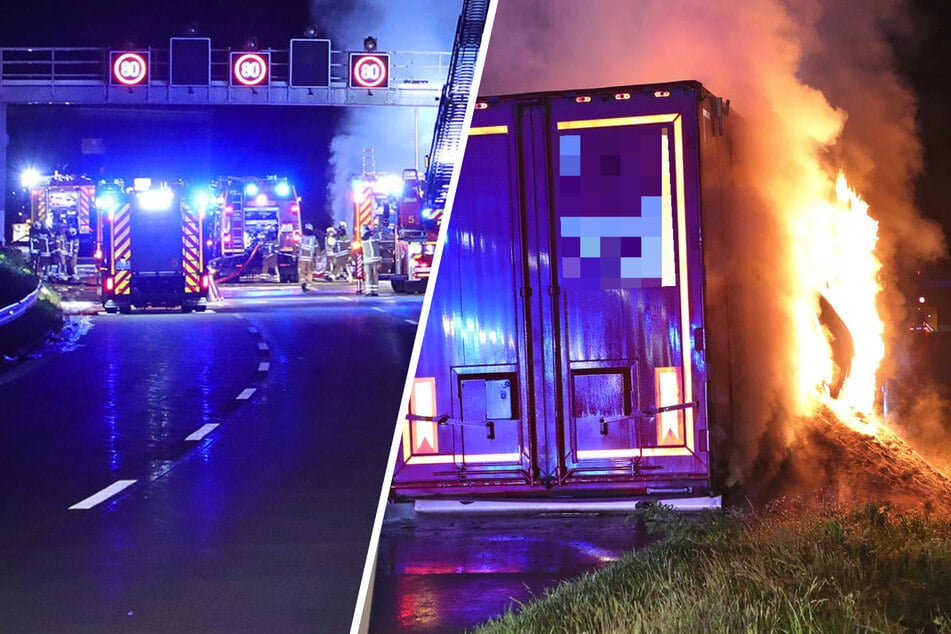 Dresden: Vollsperrung auf A17: Laster fängt am Autobahndreieck Dresden-West Feuer