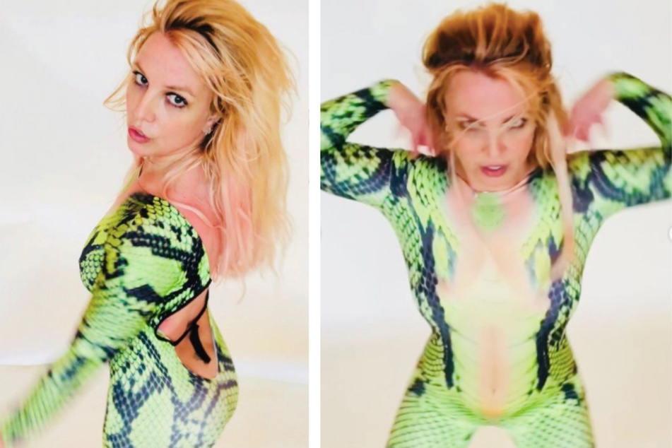 Britney also posted a series of photos this week wearing a green snake-print jumpsuit, which she captioned by saying she had "become the motherf---ing snake."