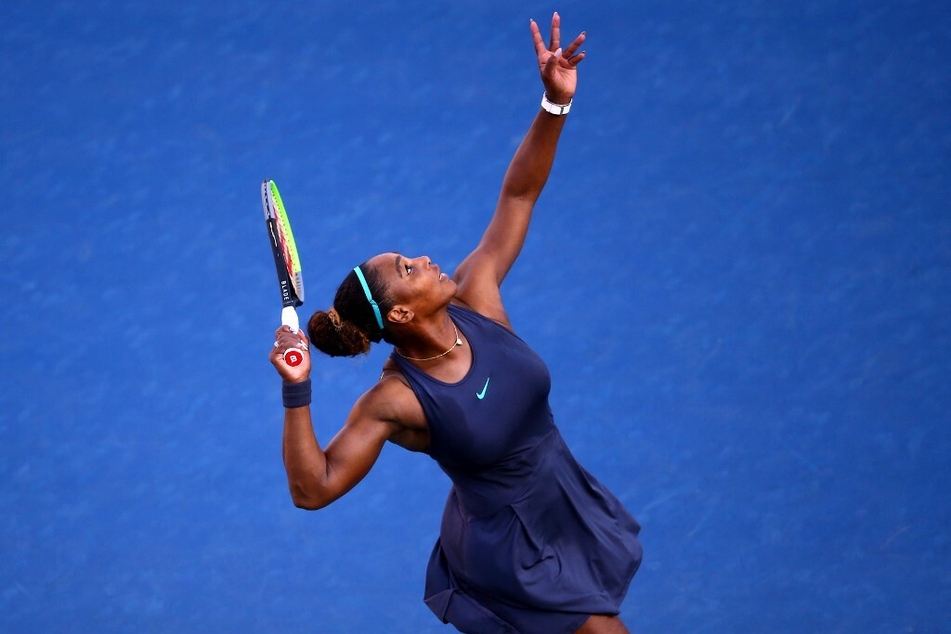 Serena Williams serves in the 2019 Canadian Open.