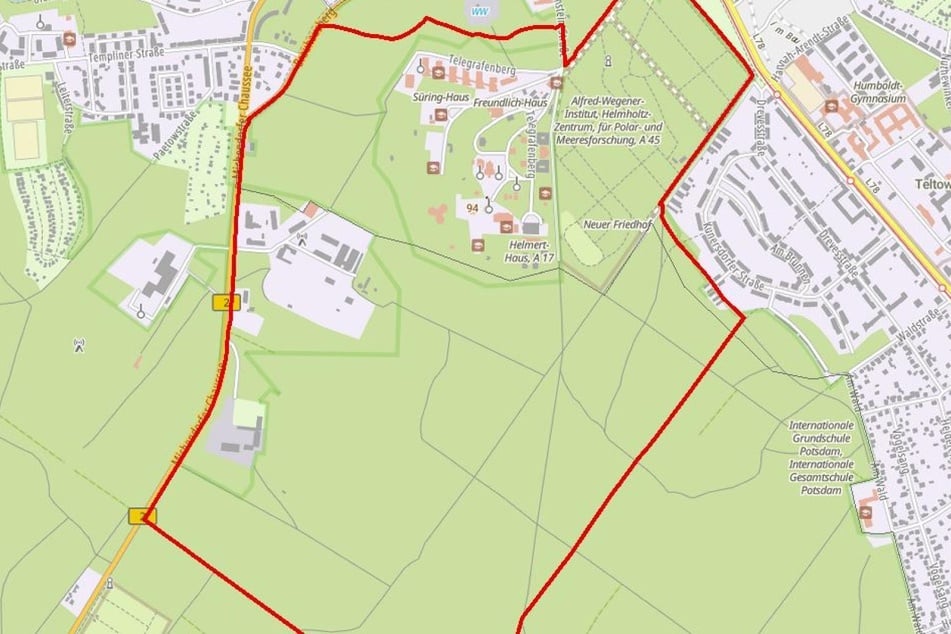 Im rot umrandeten Gebiet wurde ein Sperrkreis mit einem Radius von rund 800 Metern eingerichtet.