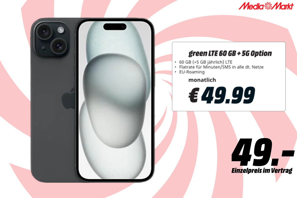Apple iPhone 15 für 49 Euro / 49,99 Euro im Monat.
