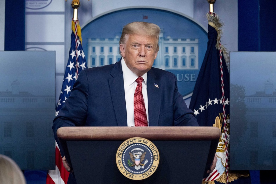 Donald Trump, Präsident der USA, spricht auf einer Pressekonferenz.