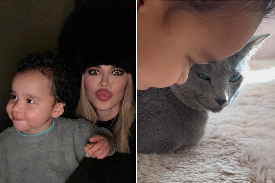 Khloé Kardashian has shared some adorable footage of her one-year-old son, Tatum, playing with a kitten.