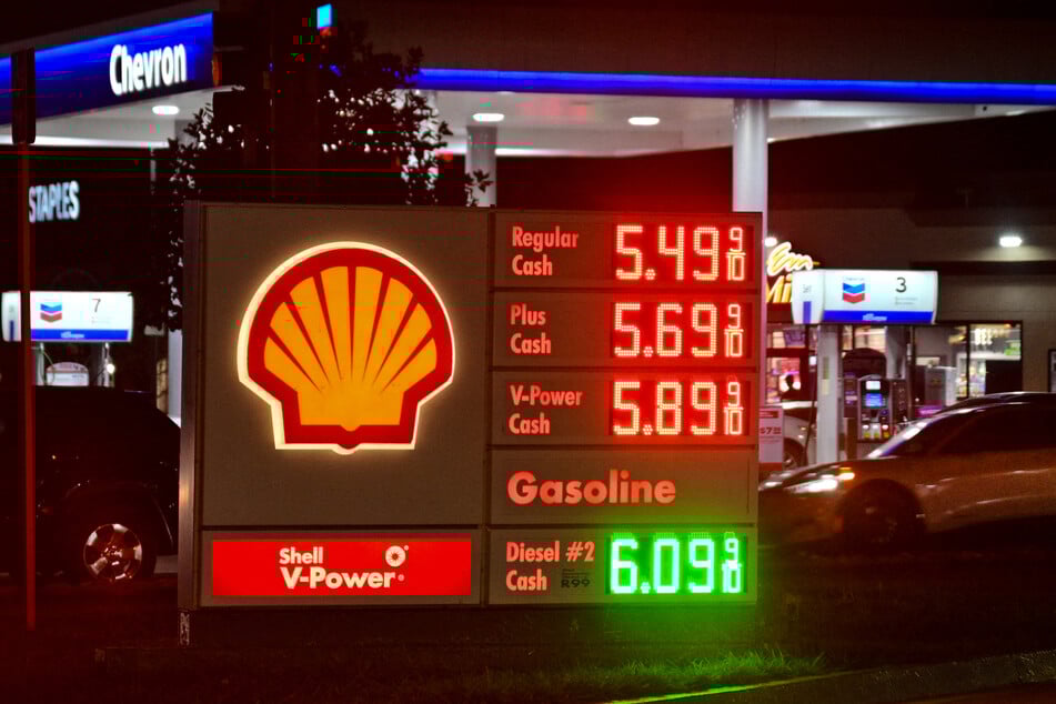 High gas prices are listed at Shell gas station in Los Angeles on Monday as gasoline prices surge amid the ongoing war with Iran.