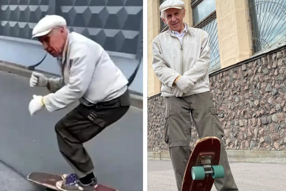 Russischer Opa (73) wird für seine Skateboard-Künste gefeiert
