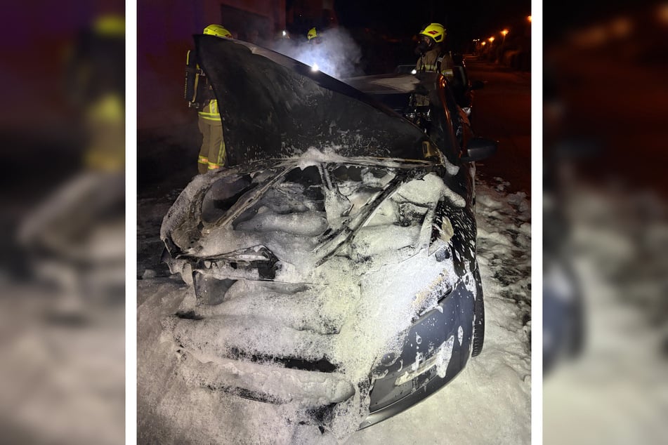 Der VW wurde durch das Feuer vollständig zerstört.