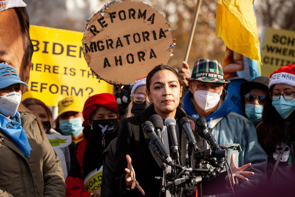 New York Rep. Alexandria Ocasio-Cortez speaks at a rally for a pathway to citizenship.
