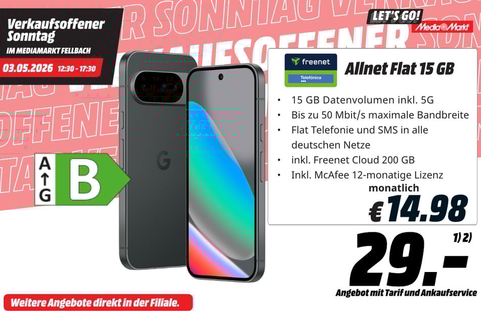 Google Pixel 10 (128 GB) im Tarif und mit Ankaufprämie für 29 Euro.