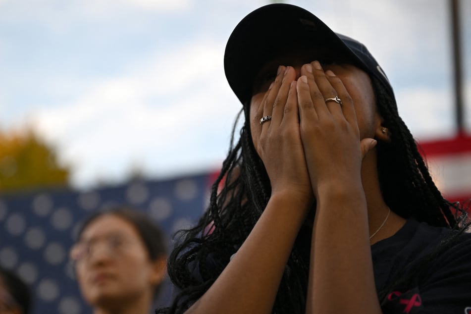 A supporter reacts as Democratic presidential nominee Kamala Harris concedes the election during a speech at Howard University on Wednesday in Washington, DC.