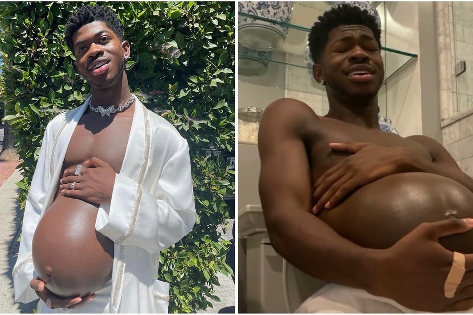 On Friday, Lil Nas X hilariously celebrated the arrival of his first studio album by "giving birth" to it on Instagram.