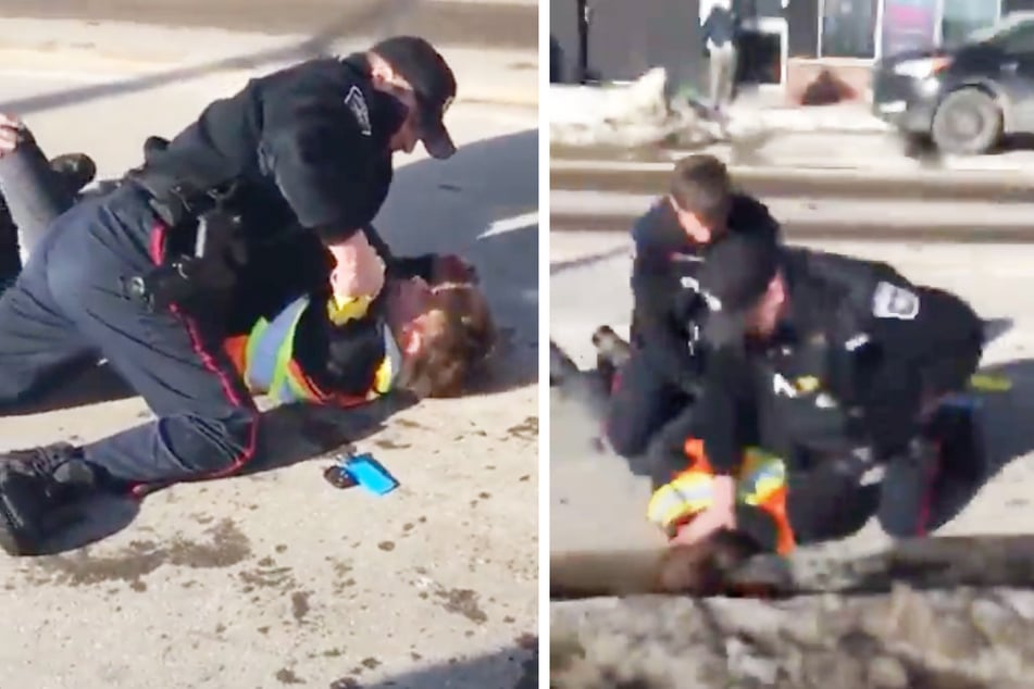 Police officers brutally smash skateboarder's head into pavement for running a red light
