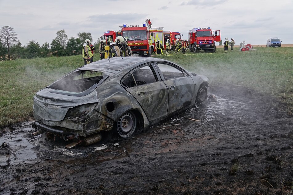 Der Opel und ein gutes Stück Wiese rund um ihn herum sind komplett abgebrannt.