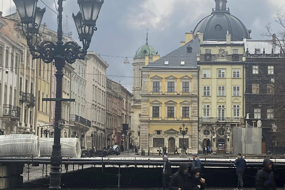 A thick cloud of black smoke visible in the sky above Lviv, where Russian missiles hit a fuel depot.