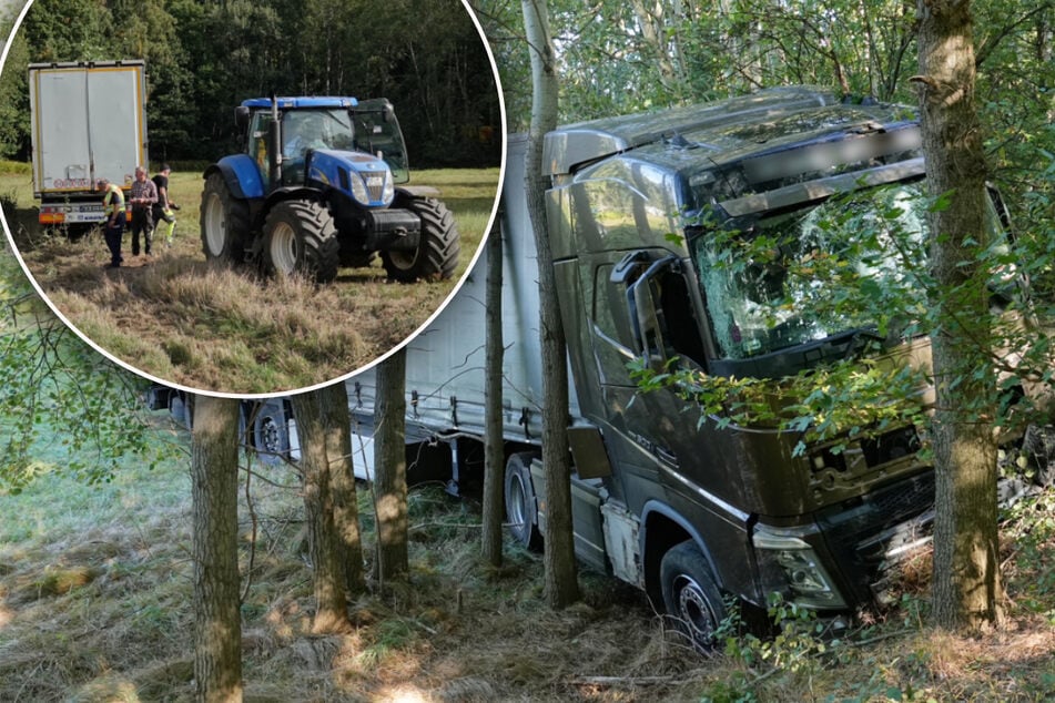 Unfall A4: Sattelzug rast von A4 über Feld in Wald: Aufwendige Bergung sorgt für Chaos