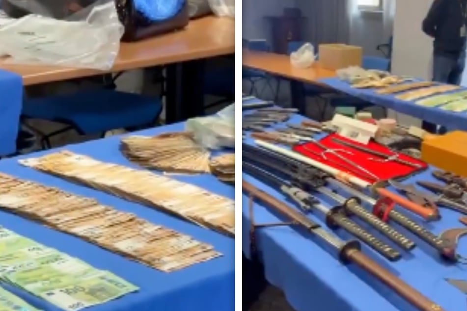 Bei den Durchsuchungen wurden unter anderem jede Menge Bargeld und verschiedene Waffen sichergestellt.
