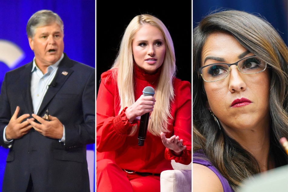 Congresswoman Lauren Boebert (r.) has been involved in an ongoing defamation lawsuit, and now several Fox News hosts including Sean Hannity (l.) and Tomi Lahren (c.) will be added as defendants in the case.