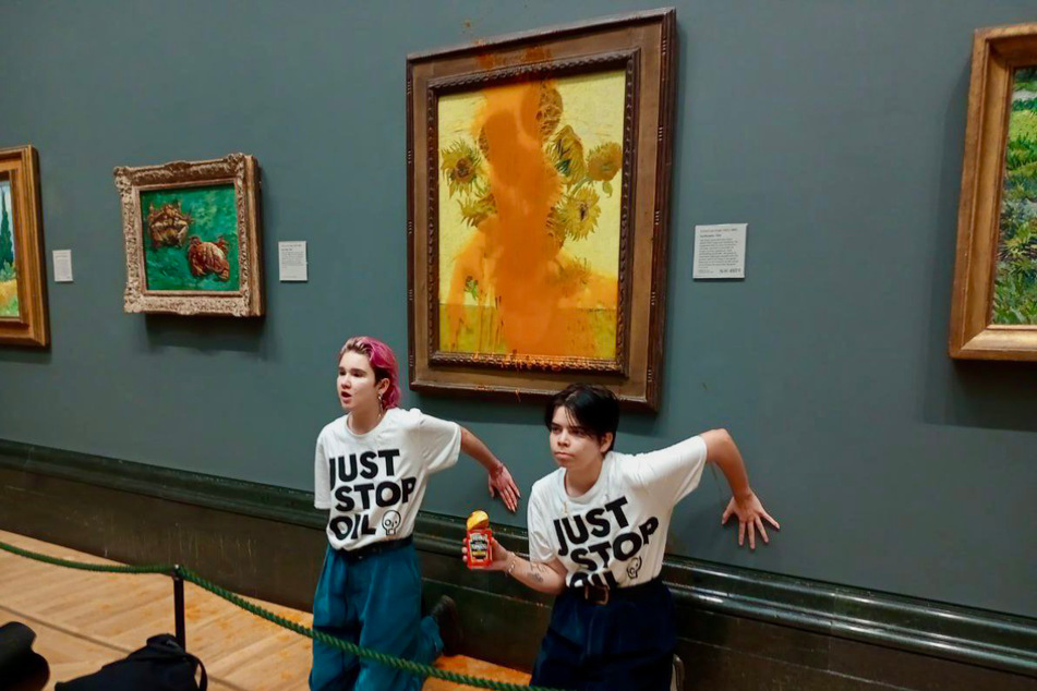 Activists with Just Stop Oil threw cans of tomato soup over Van Gogh's Sunflowers painting at London's National Gallery on Friday, one of many assaults on paintings the group has carried out in museums.