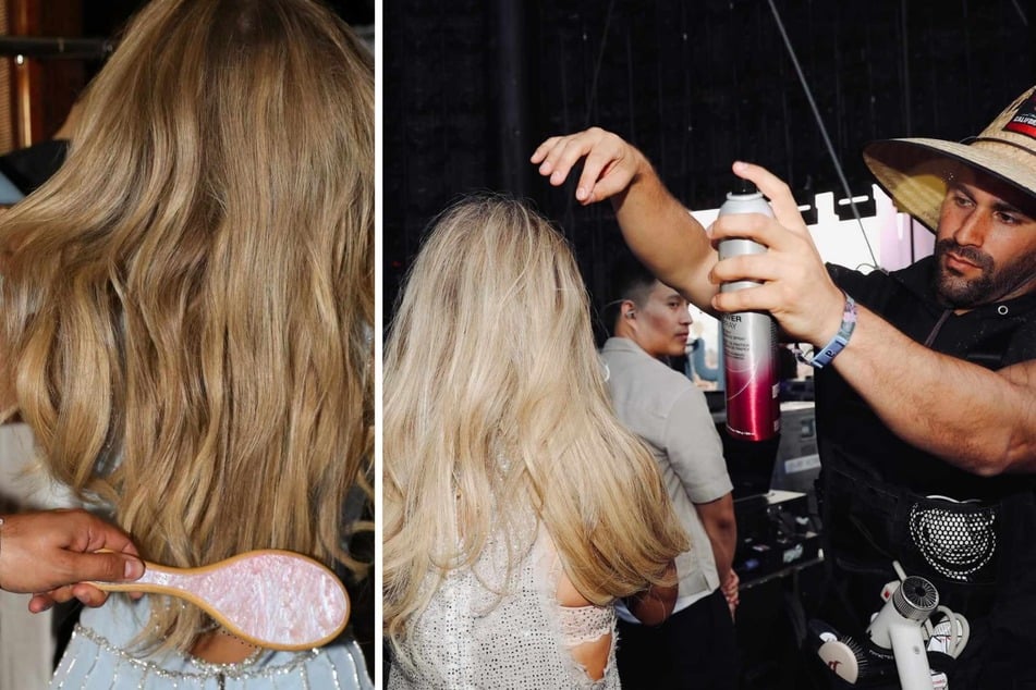 According to hairstylist Scott King (r.), his holy grail products for Sabrina Carpenter (l.) are from the beauty brand Hairstory.