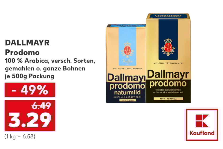 Dallmayr Prodoma Kaffee für nur 3,29 Euro.
