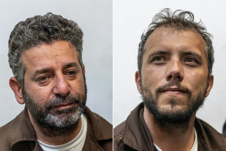 Spanish activist Saif Abu Keshek (l.) and Brazilian activist Thiago Avila arrive in an Israeli court in the coastal city of Ashkelon on May 5, 2026.