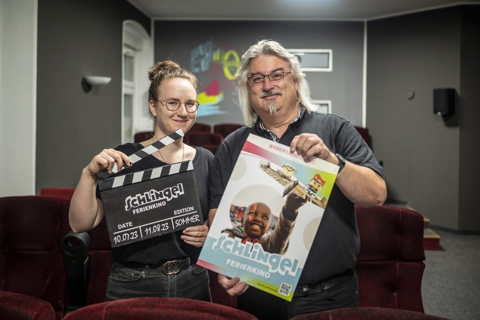 Nadin Luther (26) und Schlingel-Chef Michael Harbauer (54) laden zum Ferienkino ins Kinderfilmhaus ein.