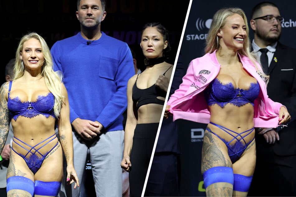 Bei Wiegen vor dem Fight: Box-Weltmeisterin Ebanie Bridges heizt den Fans in sexy Dessous ein