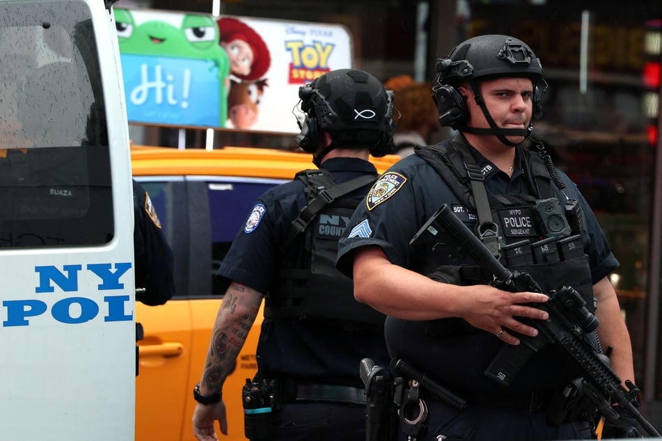 Officers with the New York Police Department's Counterterrorism Bureau patrol Times Square on June 23, 2026.