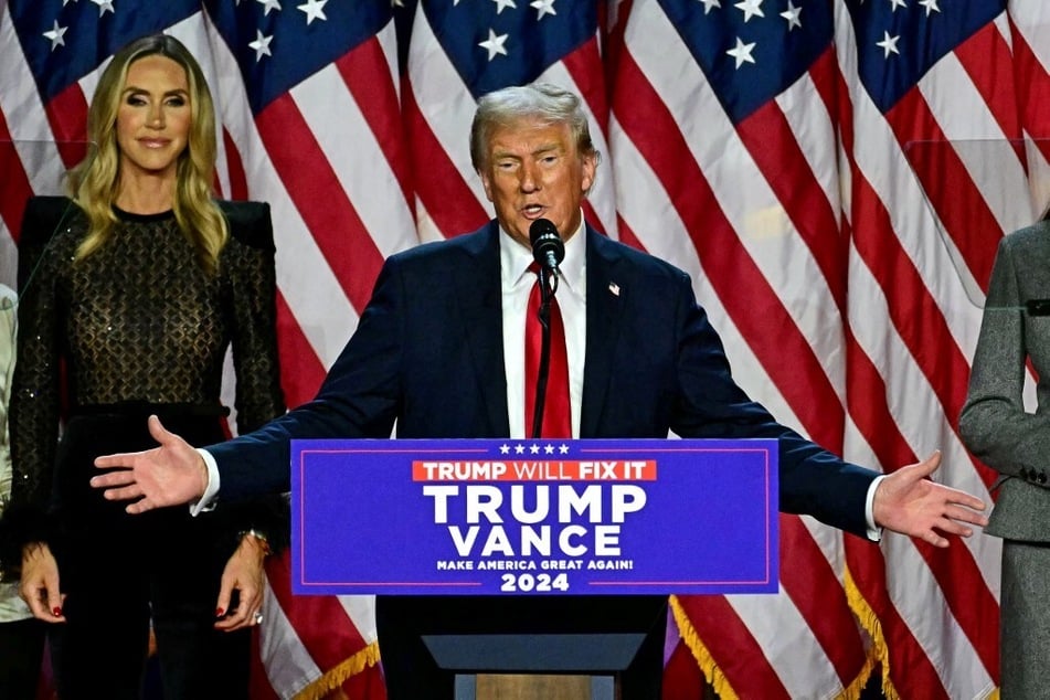 Donald Trump speaks during an election night event at the West Palm Beach Convention Center in Florida on November 6, 2024.