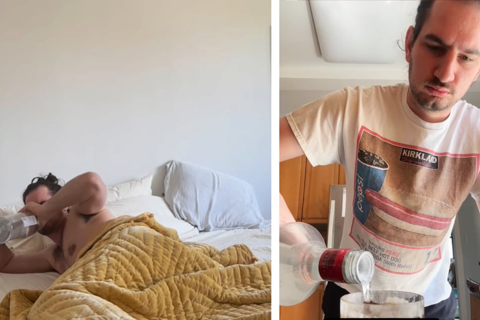 Peter Mossfield (31) aus New York kippt sich direkt nach dem Aufwachen ein Schluck Alkohol die Kehle herunter - und so geht es den ganzen Tag weiter!
