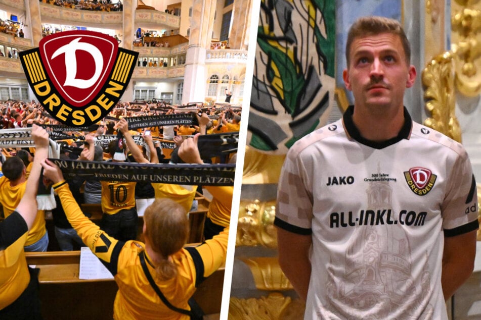 Dynamos Fußballgötter spielen mit Frauenkirche auf der Brust