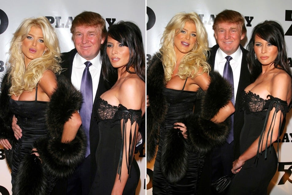 (From l. to r.) Playboy Playmate Victoria Silvestedt, Donald Trump, and Melania Knauss at the Playboy 50th Anniversary celebration in New York City on December 4, 2003.