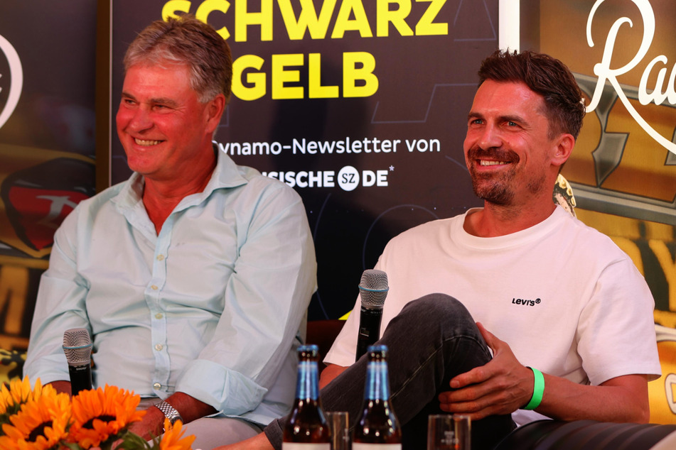 Ralf Loose (l.) und Thomas Stamm (41) hatten beim Live-Podcast "Schwarz-Gelb" jede Menge Spaß.