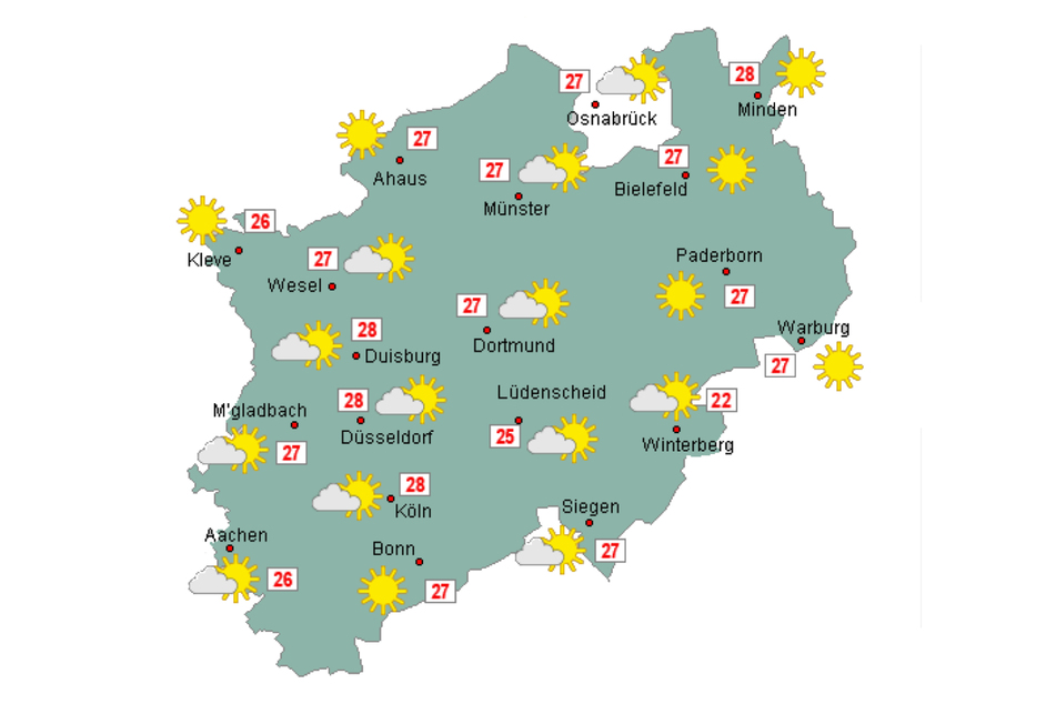Der Montag wird in NRW sonnig mit Temperaturen bis zu 28 Grad, wie zum Beispiel in Köln.