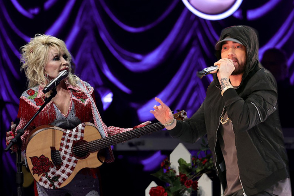 Dolly Parton (l.) and Eminem (r.) were both selected to be a part of the 2022 class of inductees into the Rock &amp; Roll Hall of Fame.